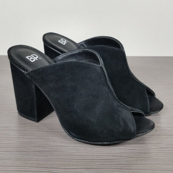 BP. Block Heel Peep-Toe Mules, Black Suede, Womens Size 5.5 M - Picture 2 of 12